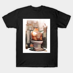 Tabby Cat Sitting on the Toilet T-Shirt